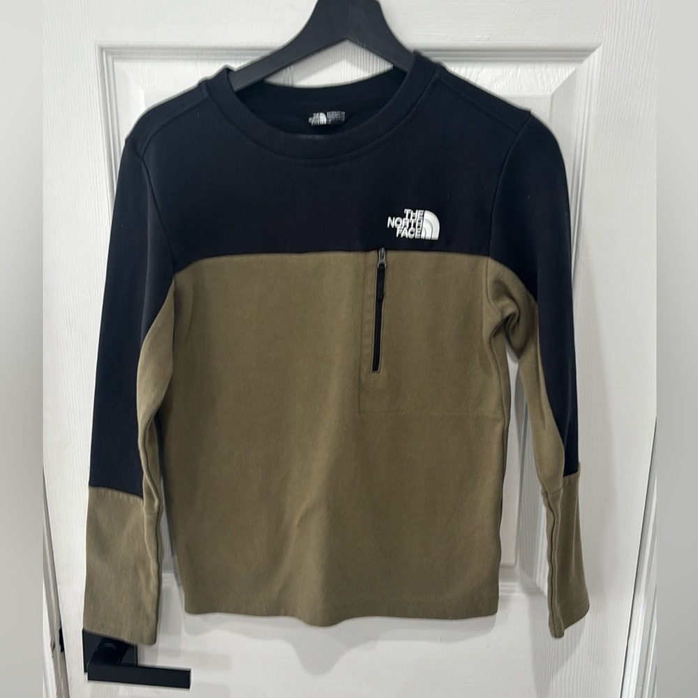 The North Face Boys Slacker Crew - Burnt Olive Green-TNF Black SIZE: L/G